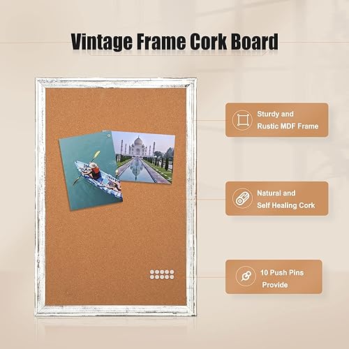 Vista 2 de WALGLASS Tablero de corcho, tablero de anuncios de 48 x 36 pulgadas, marco blanco para pared, tablero de anuncios decorativo para el hogar