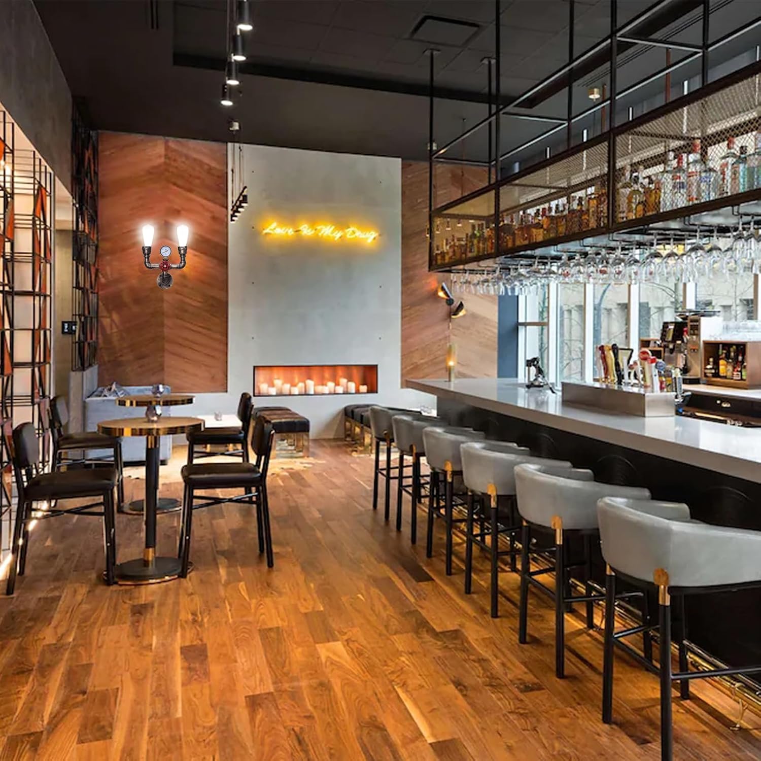 XEYOU Retro Wall lamp Vintage Industrial Steampunk Wall Sconce 2 Lights Metal Water Pipe Style Wall Mounted Lamp Light Fixture E26 Edison Bulb for Cafe Bar Loft Restaurant Hallway (Golden Rust)