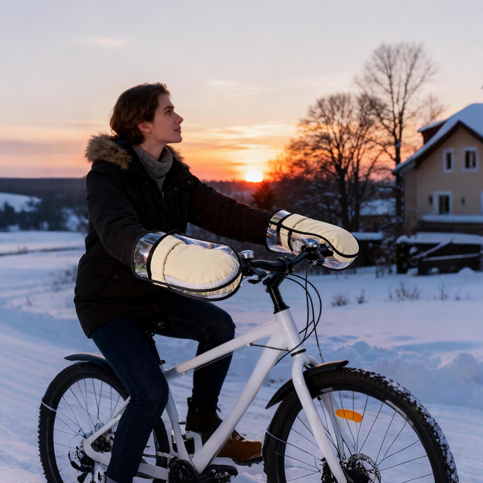 Guantes para manillar de bicicleta, guantes cálidos para manillar de bicicleta, funda térmica para manillar de bicicleta, para ciclismo de invierno, desplazamientos diarios, motos de nieve y