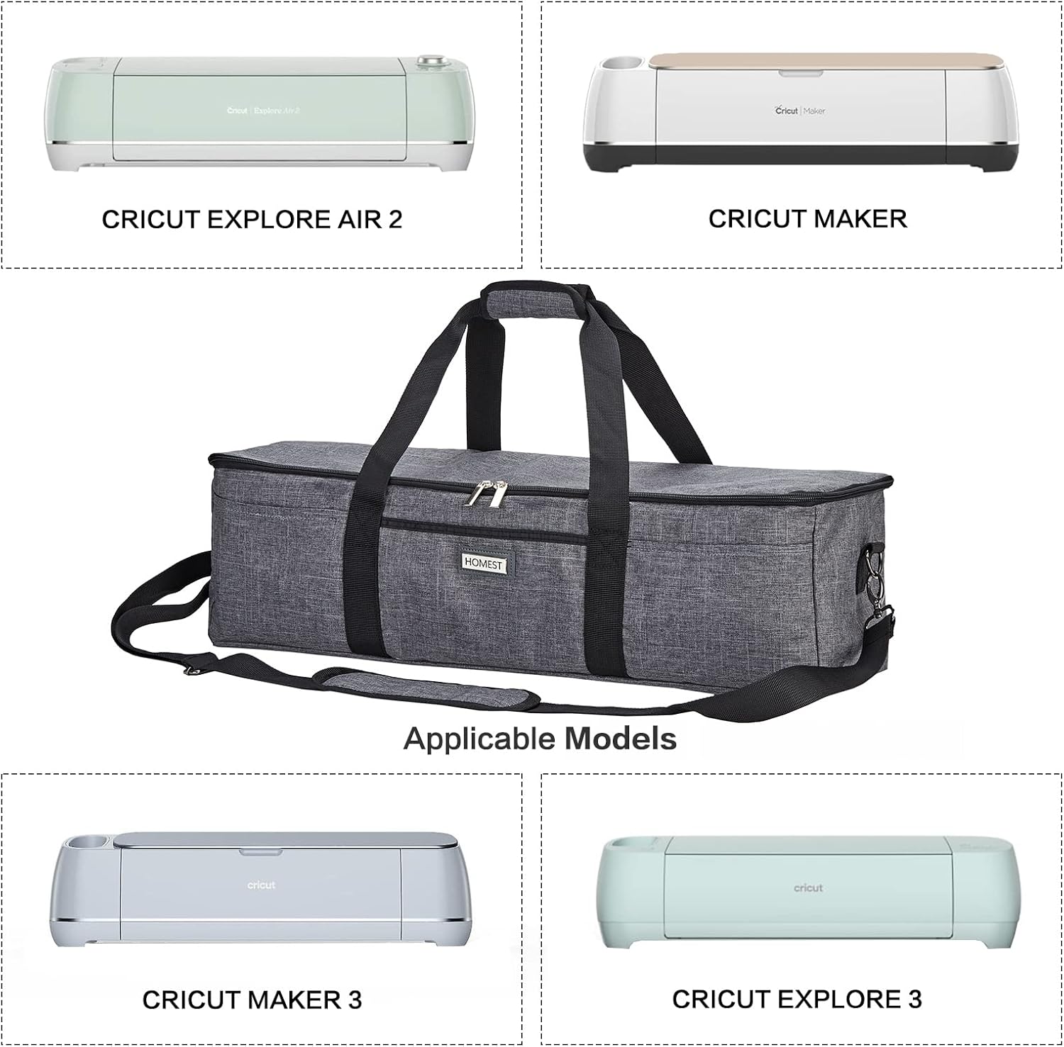 HOMEST Lightweight Carrying Case Compatible with CRICUT Explore air 2, Cricut Maker, Cricut maker3, Grey