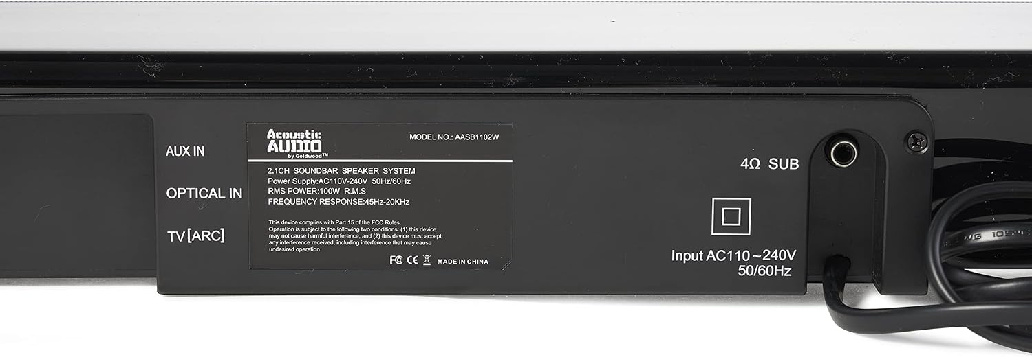Close-up of the sound bar's rear connection panel.