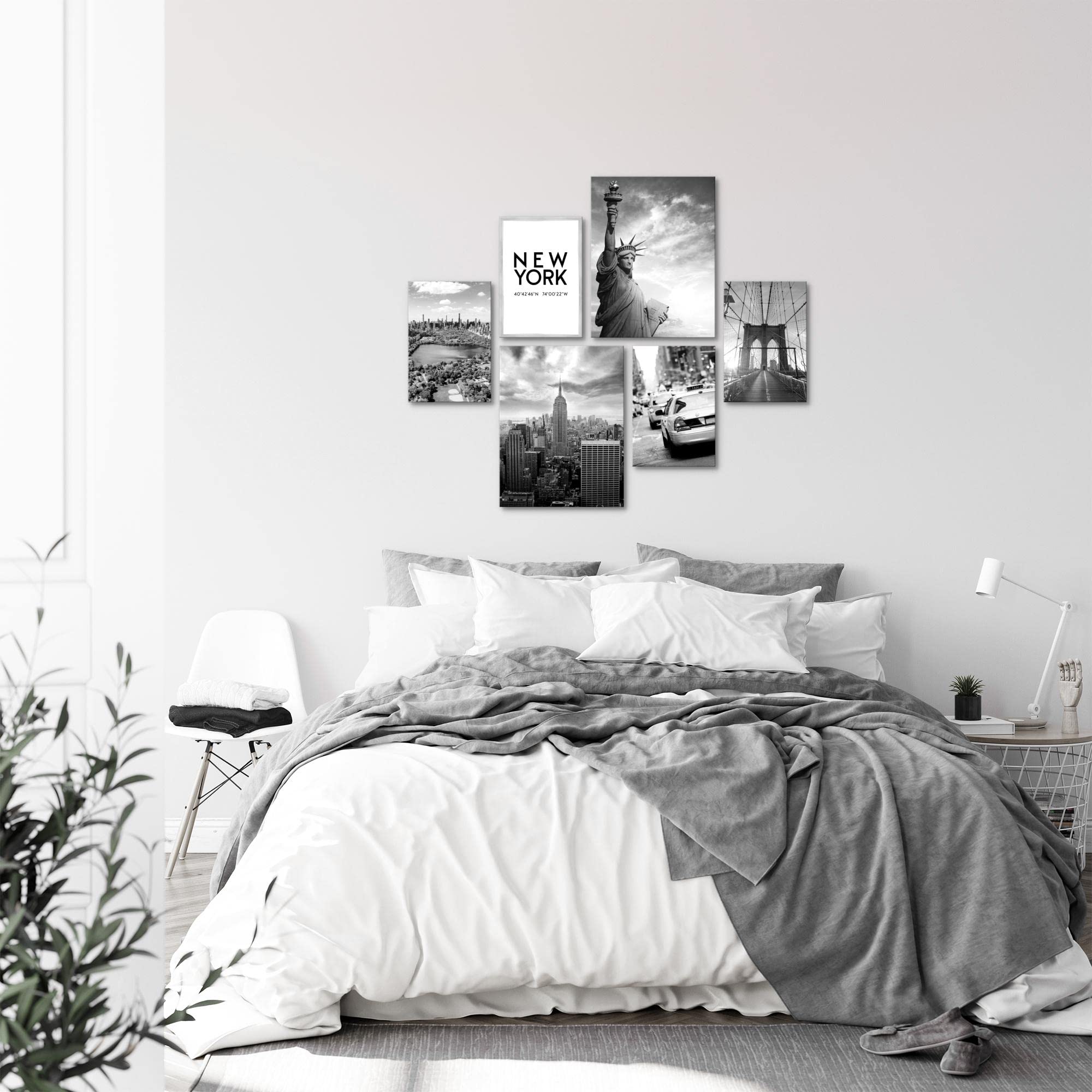 Novart Wandbilder Set New York City Schwarz Weiss - KEIN EXTRA RAHMEN BENÖTIGT - Modern Deko - Wohnzimmer Büro N013163a