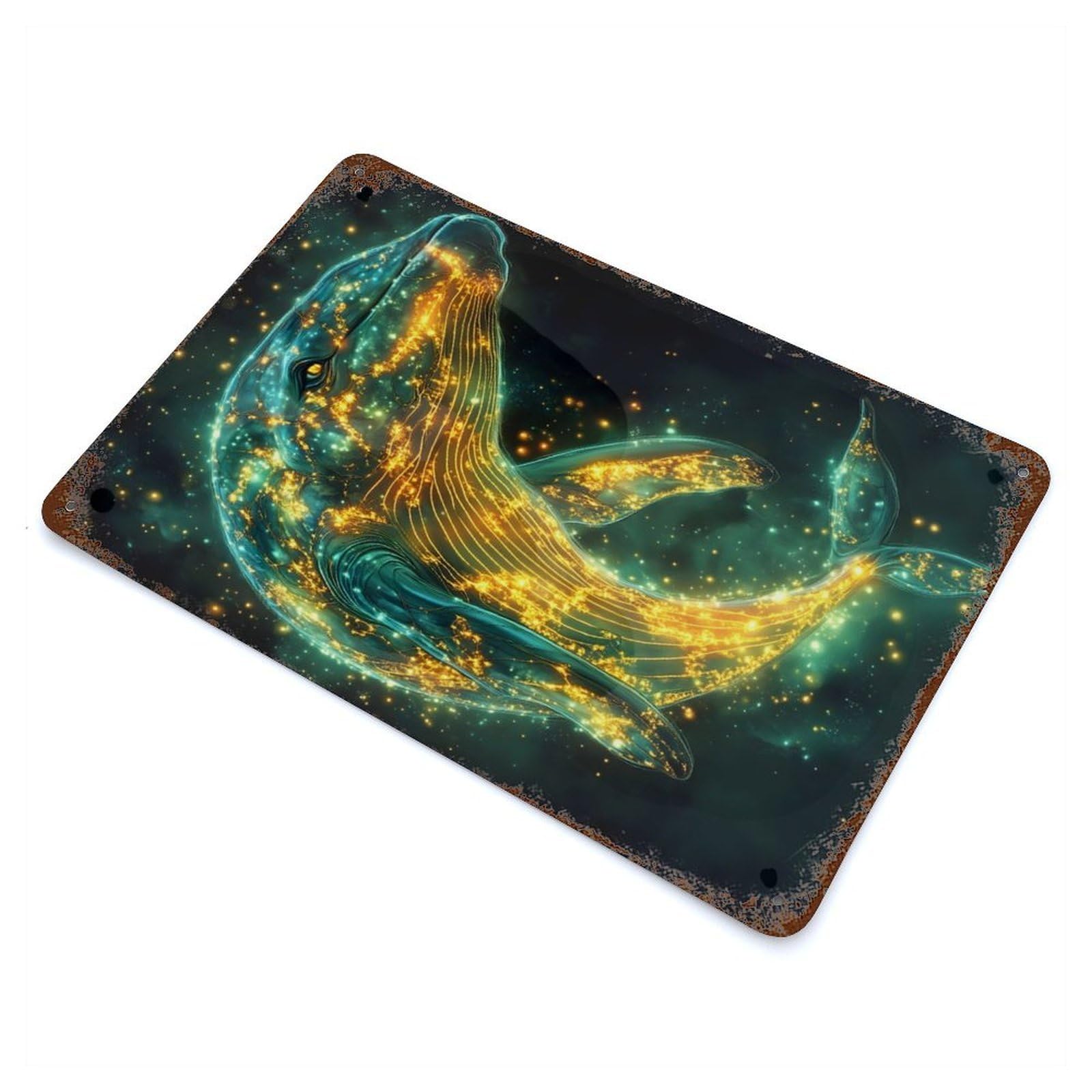 Whale in Space Rust Effect Tin Sign 11.8"x7.9", Novelty Wall Decor for Garage, Pub Or Kitchen