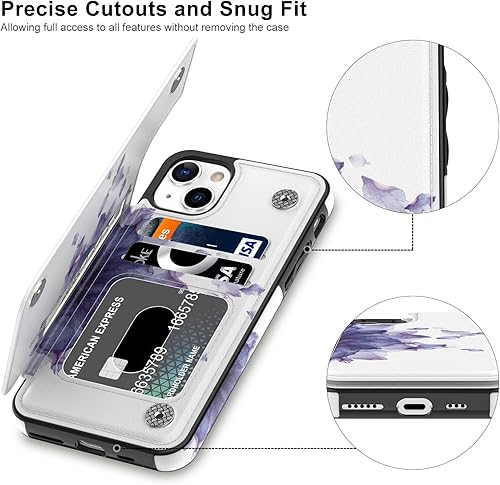 Miniatura 3 de LETO Funda para iPhone 13, funda de piel tipo cartera con diseño de moda para niñas y mujeres, ranuras para tarjetas integradas con función atril,