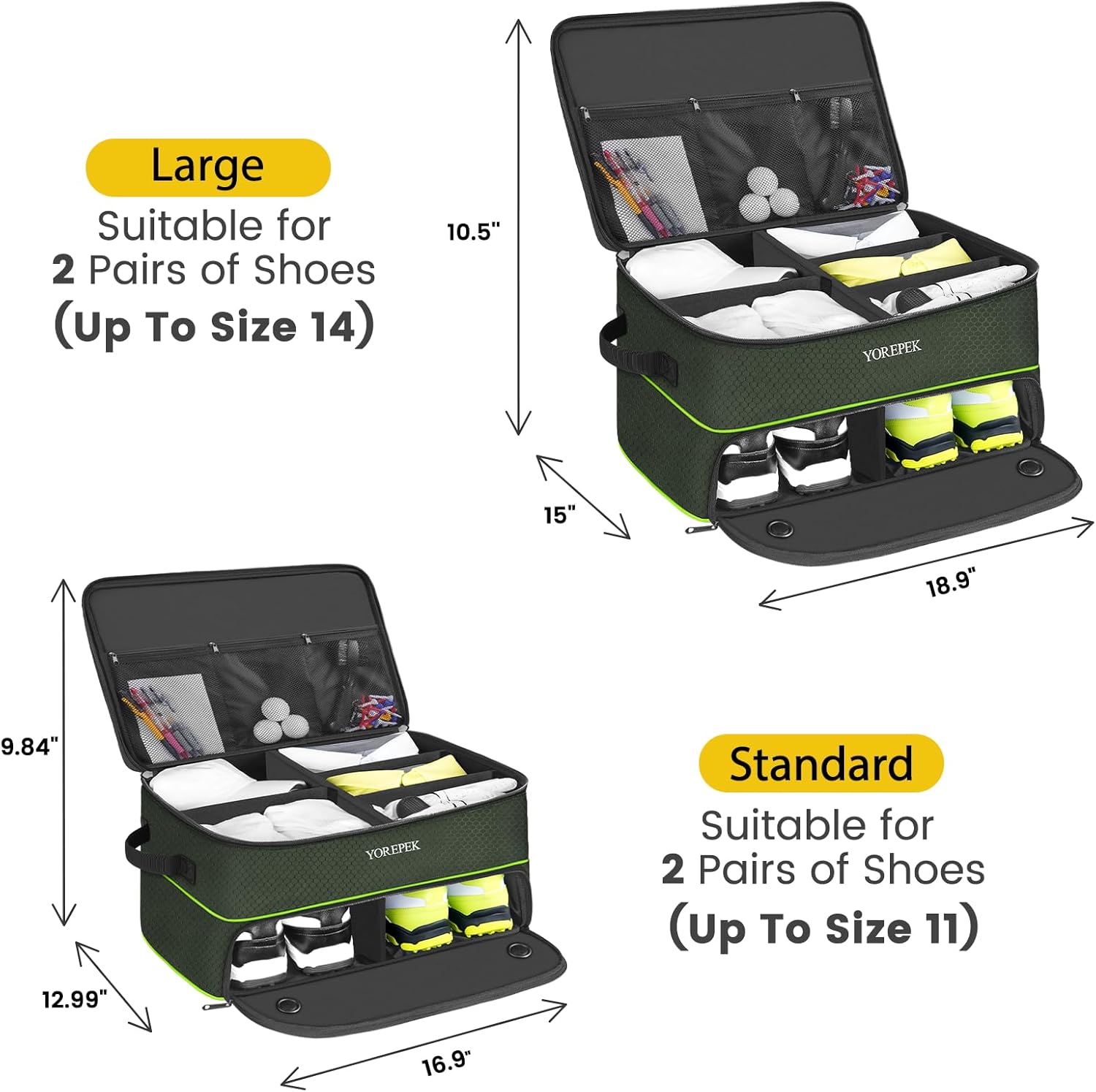 YOREPEK 2 Layer Golf Trunk Organizer, Golf Gifts for Men with Separate Ventilated Compartment for 2 Pair Shoes, Waterproof Car Trunk Locker for Balls, Tees, Clothes, Gloves, Gifts for Golfers