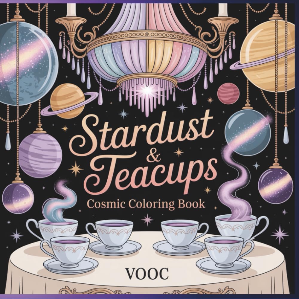 Stardust & Teacups: Cosmic Coloring Book - Intricate Celestial Designs, Whimsical Space Scenes, and Dreamy Universe Illustrations for Stress Relief and Relaxation