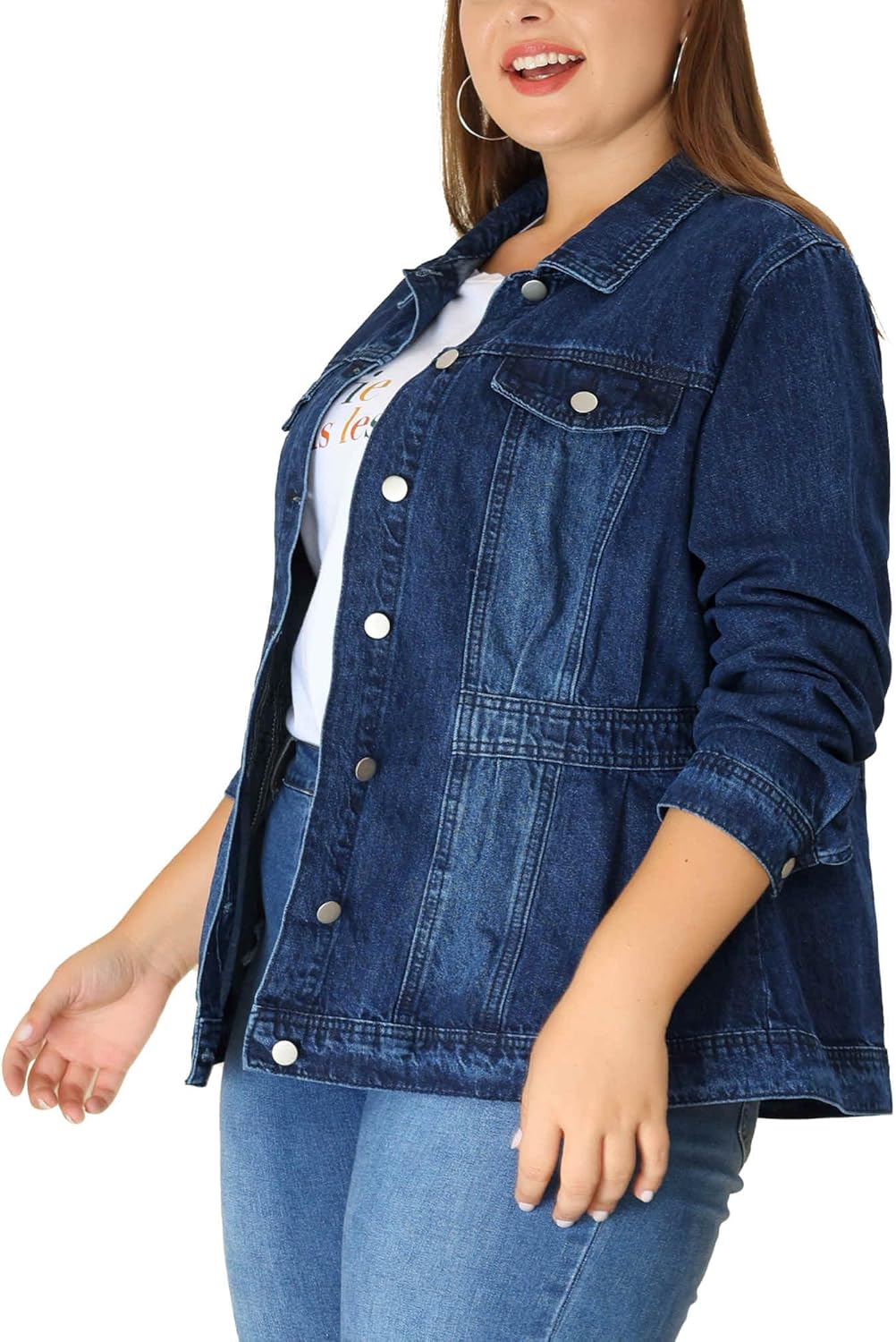 Agnes Orinda Plus Size Denim Jacket for Women Long Sleeve Button Down Washed Front Trucker Jean Jacket 2026 Western Outfit