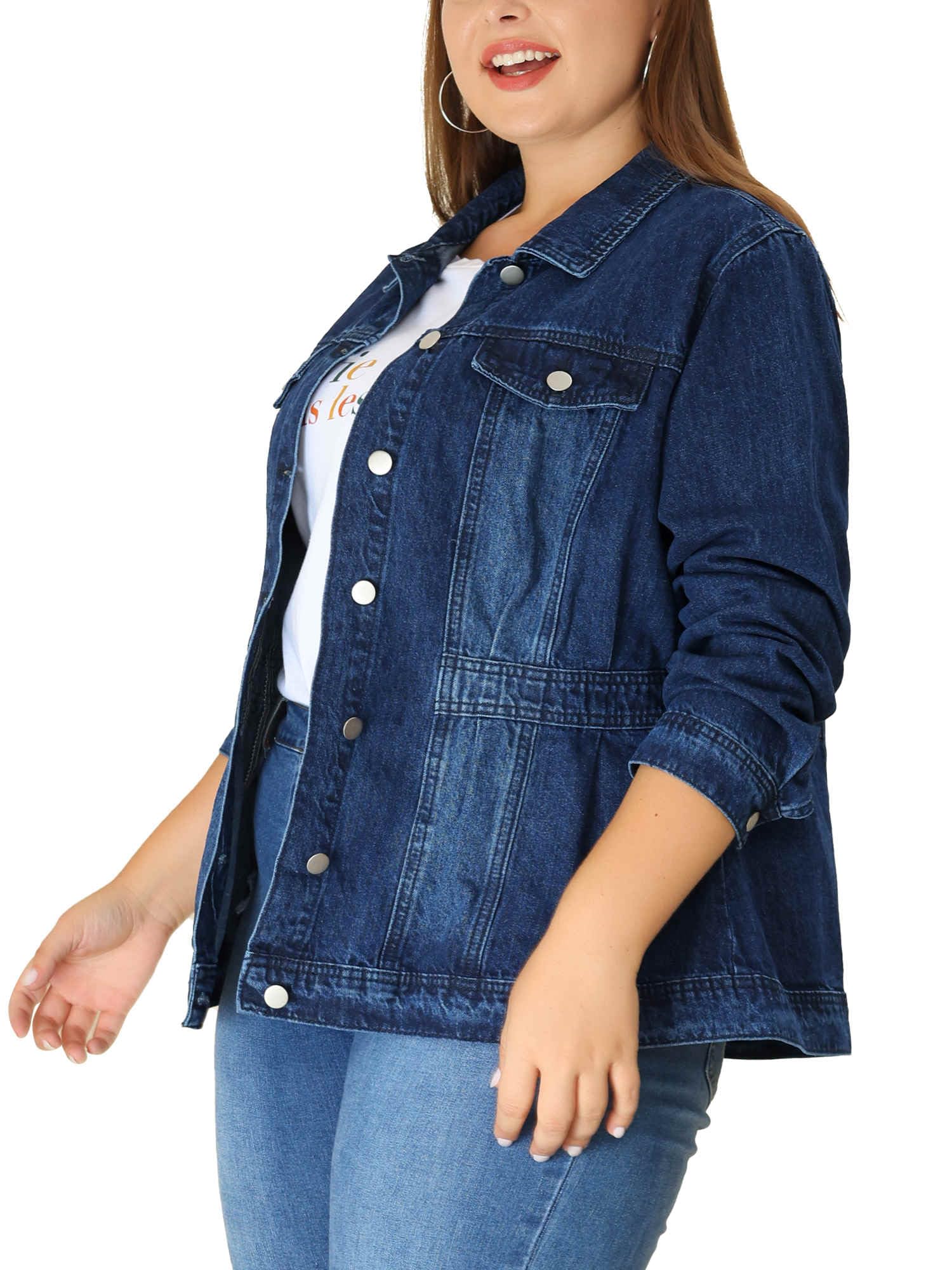 Agnes Orinda Plus Size Denim Jacket for Women Long Sleeve Button Washed Front Trucker Loose Jean Jacket 2026 Western Outfit