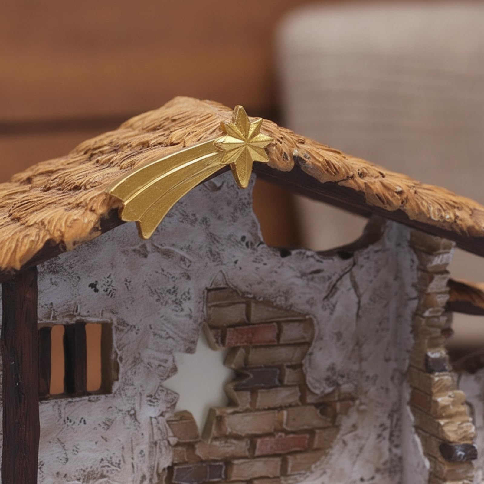 Étable Crèche Noël Rustique Crèche Noël En Résine Style Ferme pour Cheminée