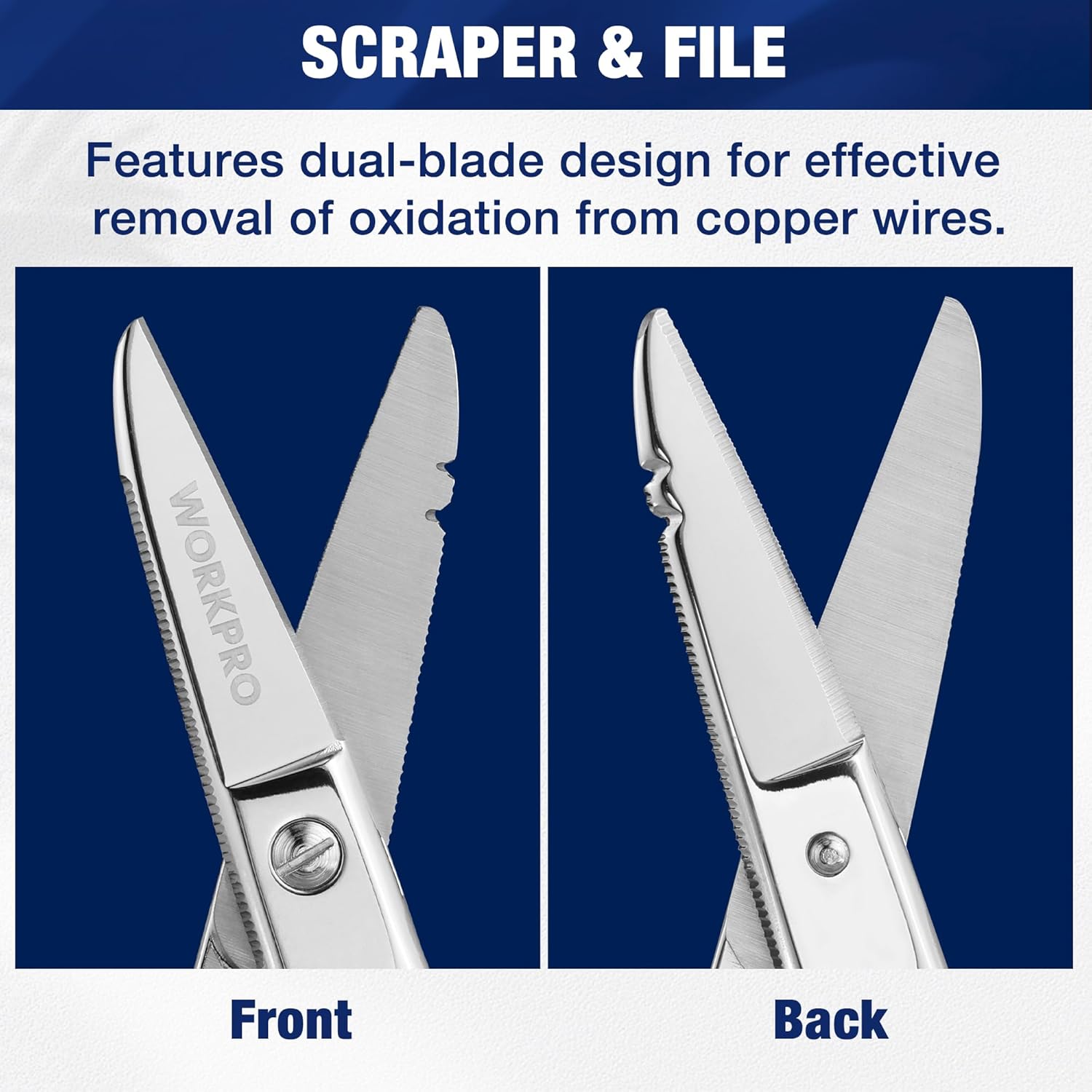 WORKPRO Electrician Scissors, 5-1/5 Inch Heavy Duty Scissors, Nickel-Plated Stainless Steel Snips with 19&23 Stripping Notches for Telecom and Electrical Work - Image 5