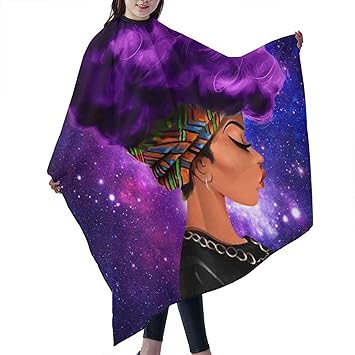 ONE TO PROMISE African Woman Barber Cape African American Woman Galaxy Blue Hair Hair Cut Salon Cape,Hair Stylist Hairdresser Styling Cape,Waterproof Haircut Apron Cover up for Adults,55