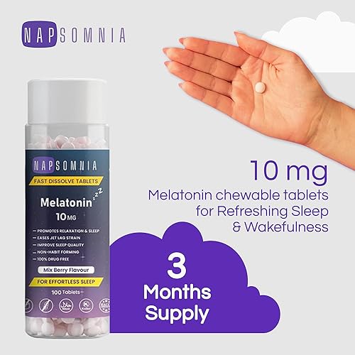Miniatura 2 de NAPSOMNIA Melatonina - Tableta de disolución rápida de 10 mg  100 libre de drogas  Sabor natural de bayas  Vegetariano sin OMG sin gluten  Impulsa