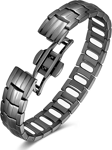 Miniatura 10 de Jecanori Pulseras magnéticas de 5 veces más fuerza para hombre, 5,000 imanes de elipse Gauss, cierre de mariposa prémium y longitud ajustable, color