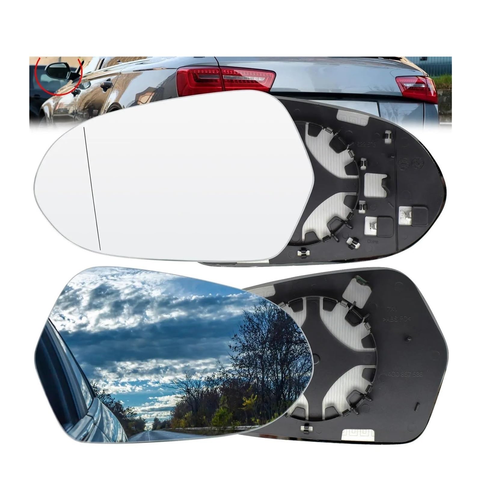 Cristal Espejo Retrovisor Espejo Retrovisor Puerta Lateral Conductor Izquierdo Y Derecho Cristal Calefactable Spiegel Glas Transparente Para Audi A6 Para Quattro S6 2012-2018 (Color : Left)