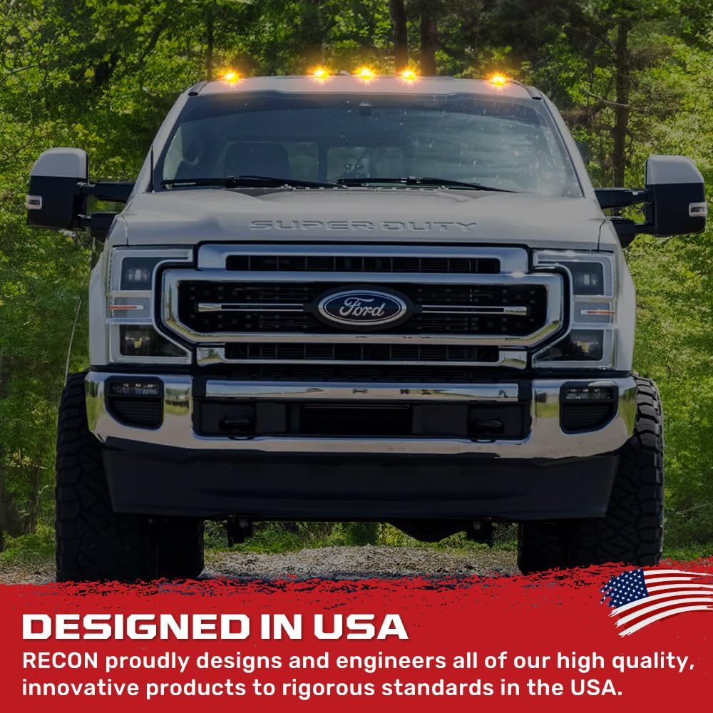 RECON - Fits 2017-2022 Super Duty 5-Piece Cab Roof Light Set 2-Way Front & Rear Facing Ultra High Power LED Multiple Lens & Colors (Replaces Factory/OEM Cab Lights Only) (AMBER LED, SMOKED LENS)