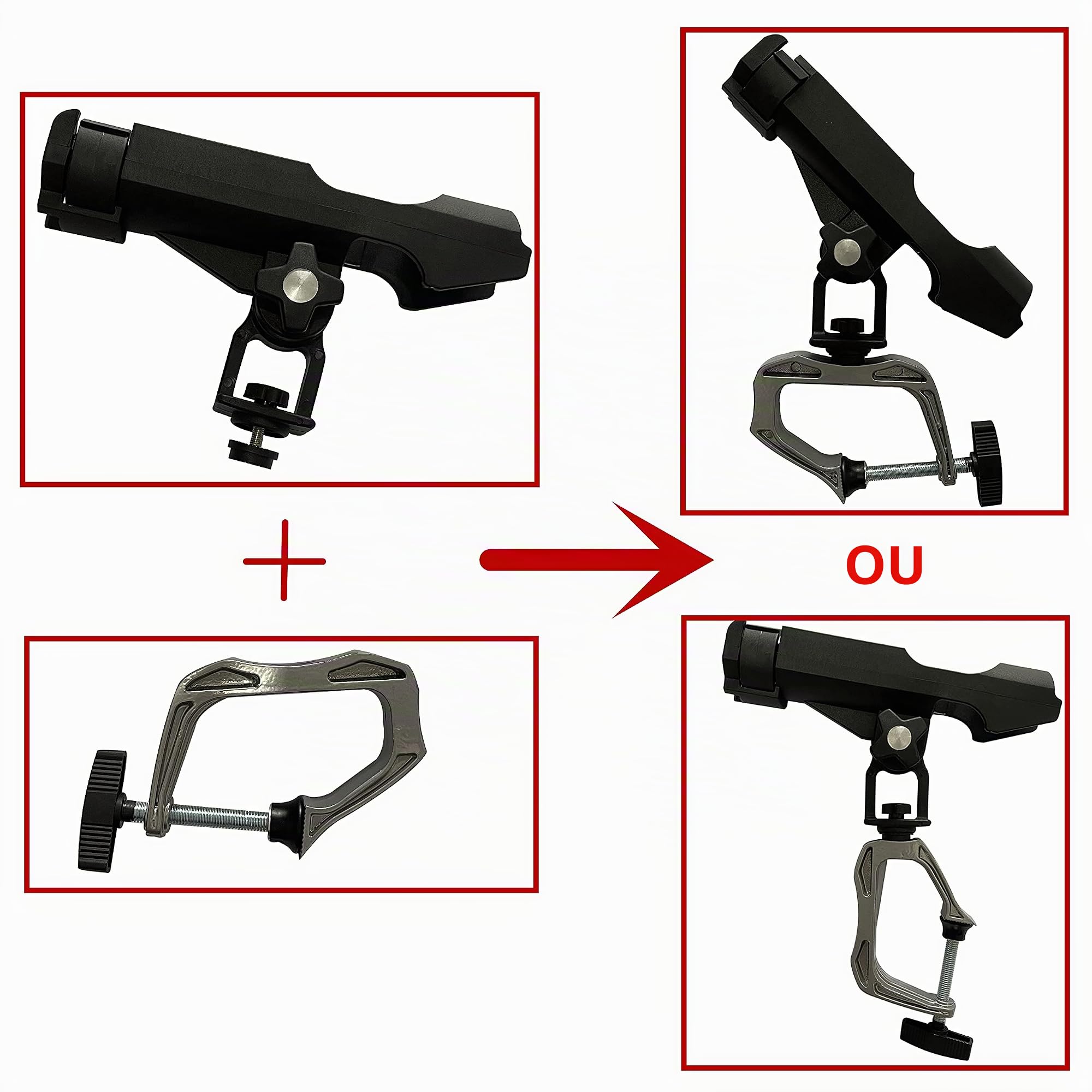 Support de Canne à pêche avec Grande Ouverture de Serrage réglable à 360 degrés