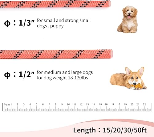 Miniatura 4 de Correa larga para perro para entrenamiento, cuerda de nailon reflectante de 15 pies con gancho giratorio, correa de agilidad para perros grandes,