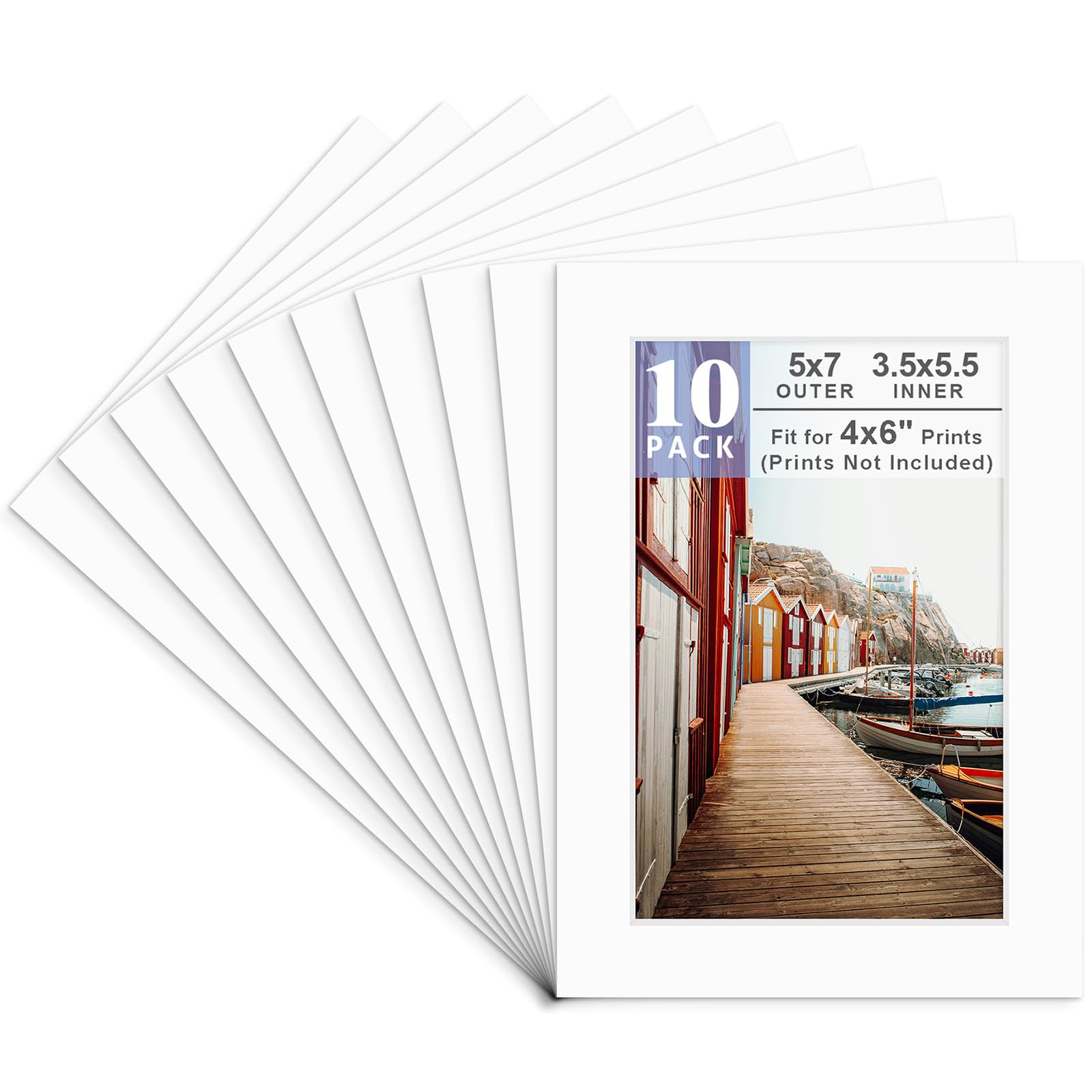 Golden State Art, 10 Pack 5x7 White Picture Mat for 4x6 Photos