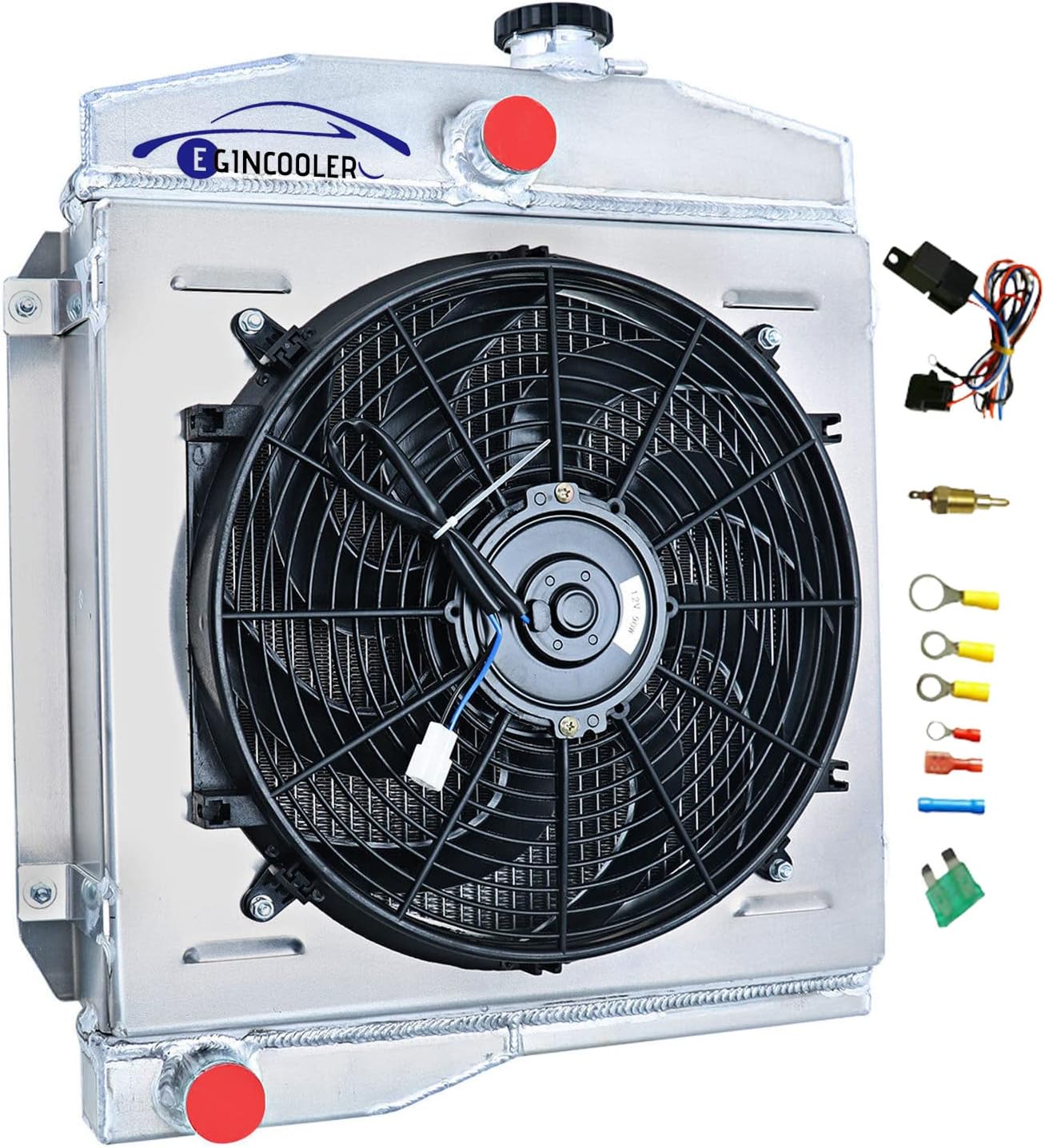 4 Row Core Aluminum Radiator for 1959-1971 1968 Jeep CJ3 CJ5 CJ6 DJ5 DJ6 1955 Willys All Aluminum Radiators+Shroud Fan+Relay
