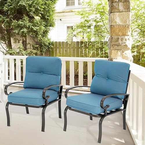 Miniatura 8 de SUNCROWN Juego de 2 sillas de comedor de metal para exteriores para patio, sillas de asiento de bistró para todo tipo de clima, sillas de