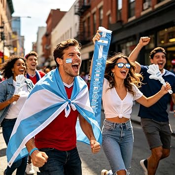 2026 World Cup Argentina Fan Kit, Cheer Set with Argentina Flag, Sunglasses, Banner, Hand Clapper, Wristband & Face Paint, Reusable for Family Watch, Stadium, Bar, Parade & Holiday Party (Argentina)