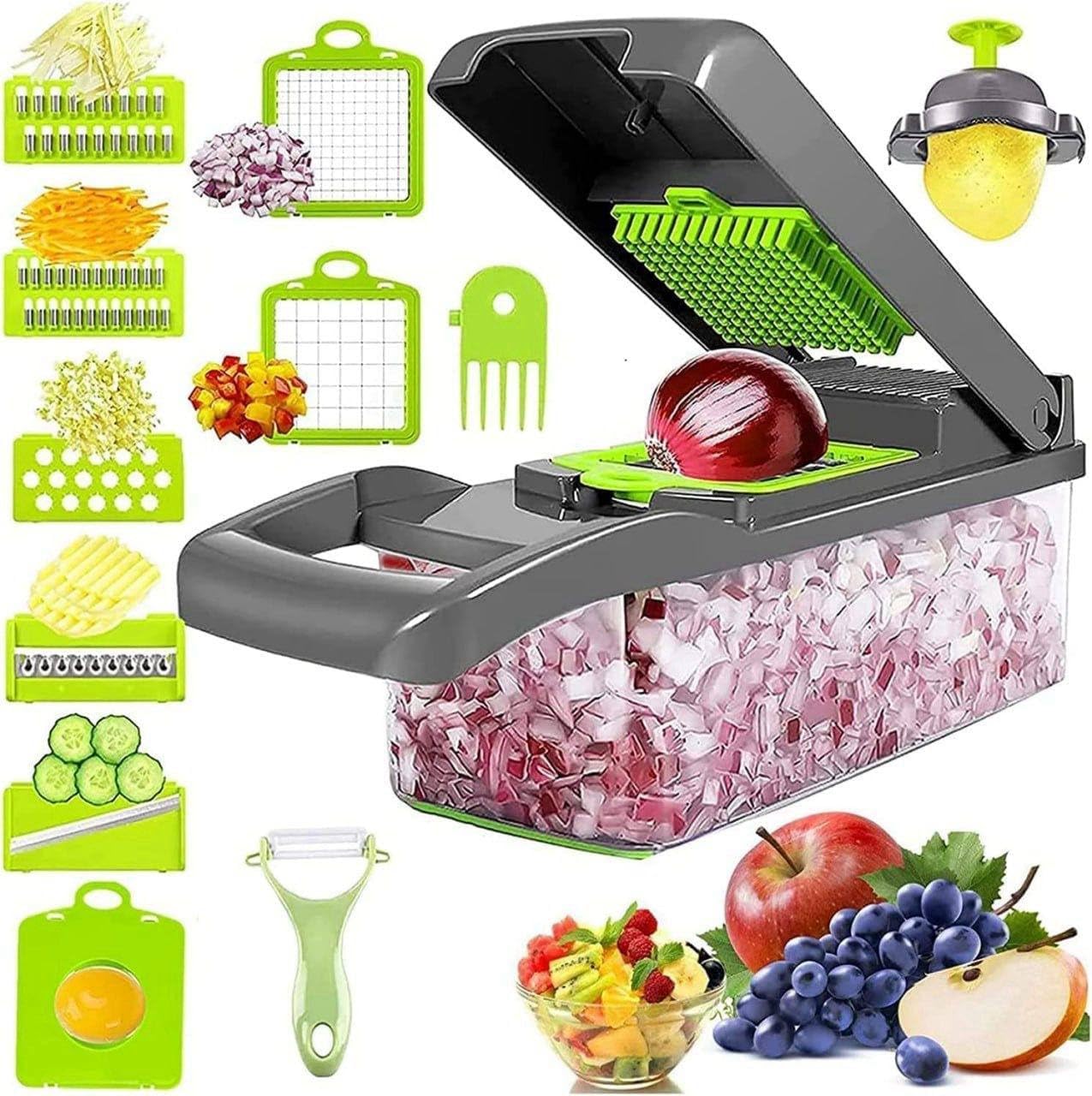 CERT Heavy Duty 14 in 1 Multipurpose Chopper, Fruits & Vegetable Cutters, Grater Peeler Chipser, Unbreakable Food Grade Body, Easy Push to Clean Button Slicer Dicer, Chopper for Kitchen- Multi-image-12