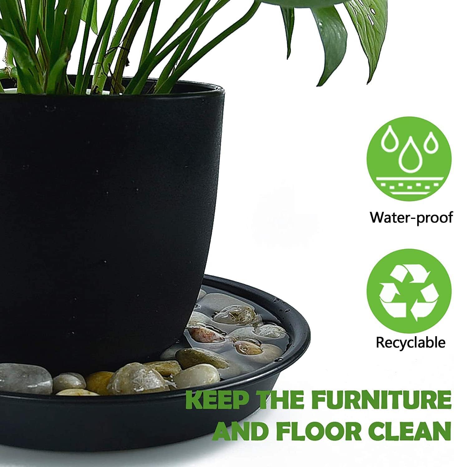 4Pcs 16 Inch Plant Saucer Round Black Plastic Tray, Indoor Outdoor Pot