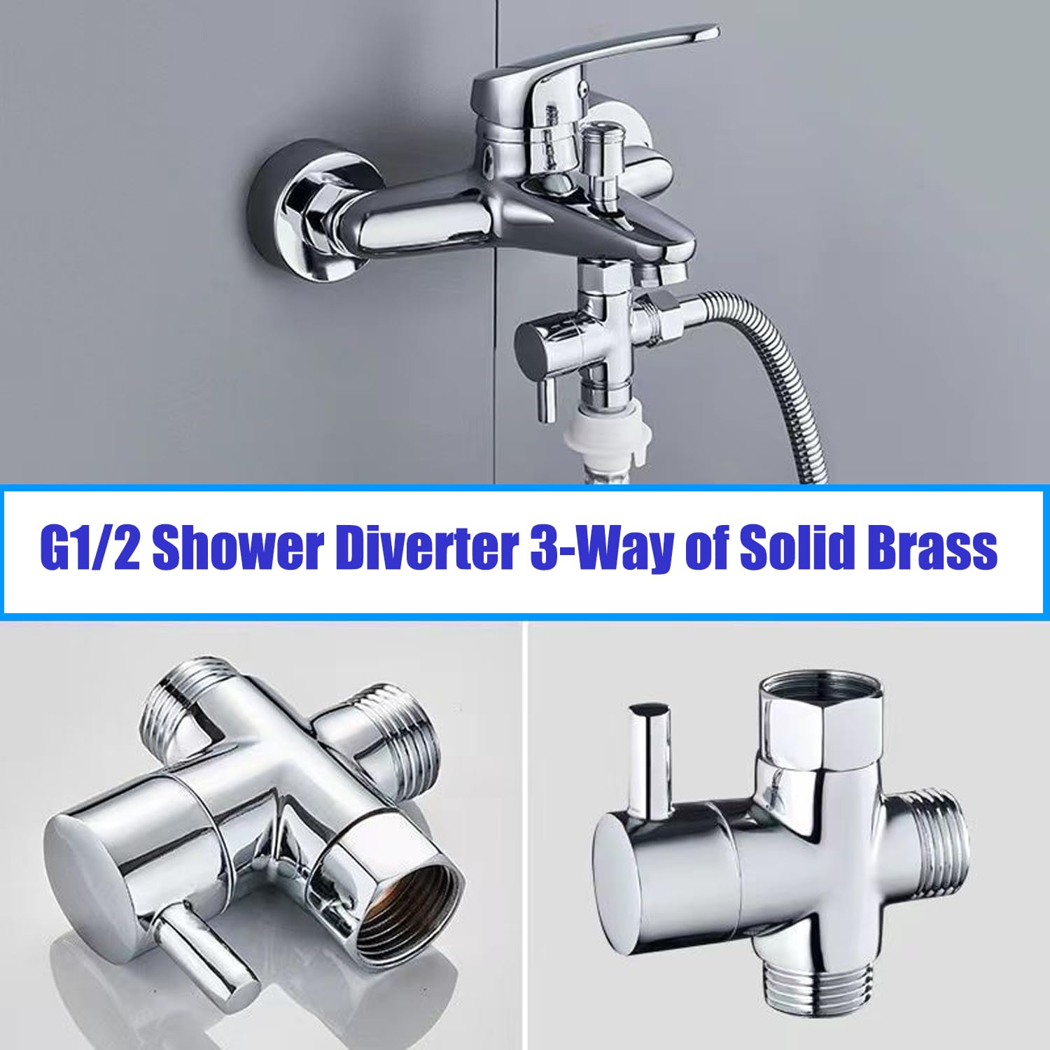 Roscid 3 Way Shower Diverter Valve, Solid Brass Shower Sink Valve Diverter Faucet Splitter for Kitchen or Bathroom - Image 3
