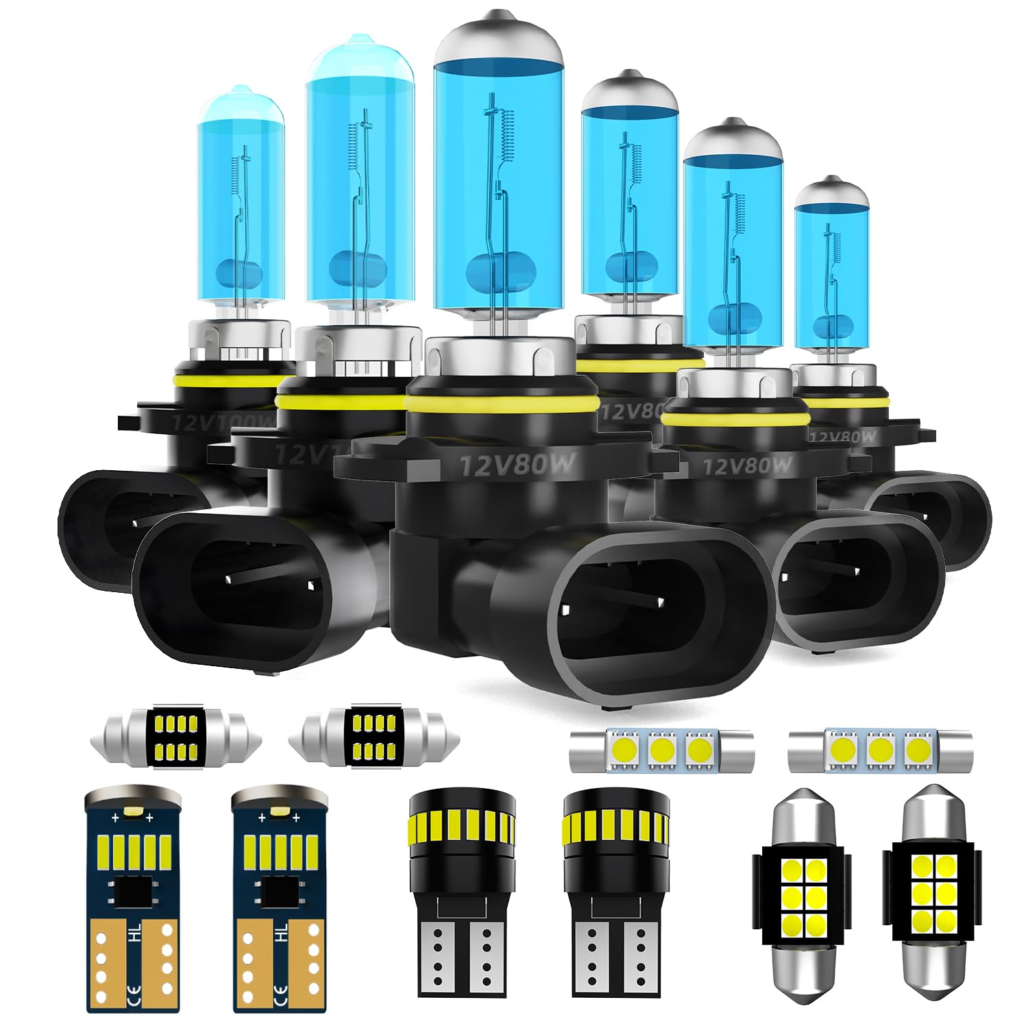 Headlight Bulbs + Interior Light Kit + License Plate Lights Fit For Toyota 4Runner 2003-2005, High Low Beam Fog Light Bulb Combo, Super Bright 5500K High Performance Halogen Light Bulbs, 19PCS
