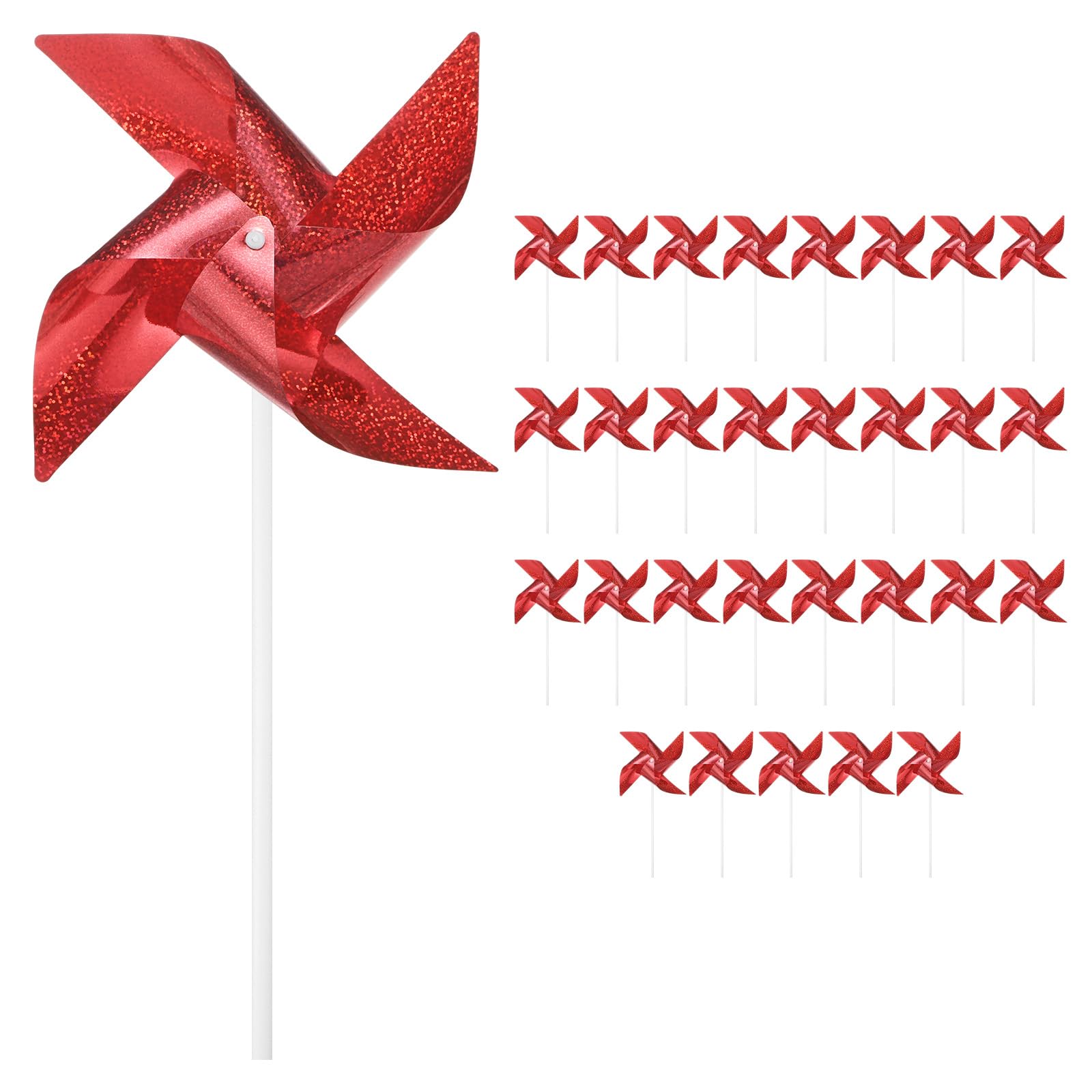 M METERXITY 30-Pack Wind Spinner Sparkly Lawn Pinwheels, 16 Inch Plastic Reflective Pinwheels for Party Decorations/Yard/Garden, Colorful Rainbow Garden Windmill [Red]