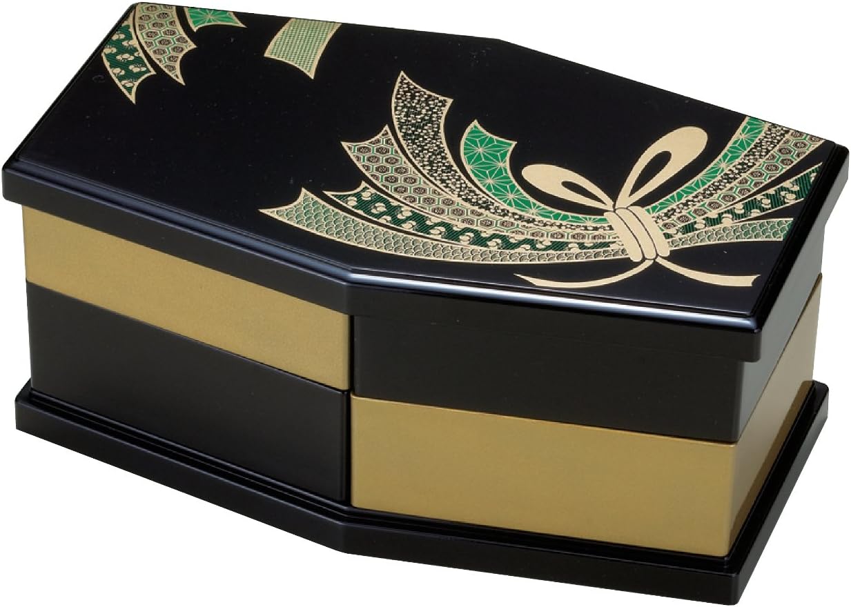 Wakaizumi Lacquerware H-159-25 3-Tier Box Hex Multi Hors d'oeuvres Black Shredded 2-Tier Set