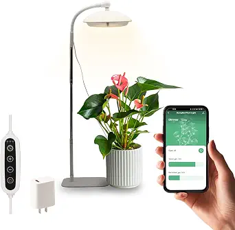 Smart Plant Light LED Grow Light for Indoor Plants, Full Spectrum, WiFi, Dimming, Timer, Height Adjustable, White Metal Finish