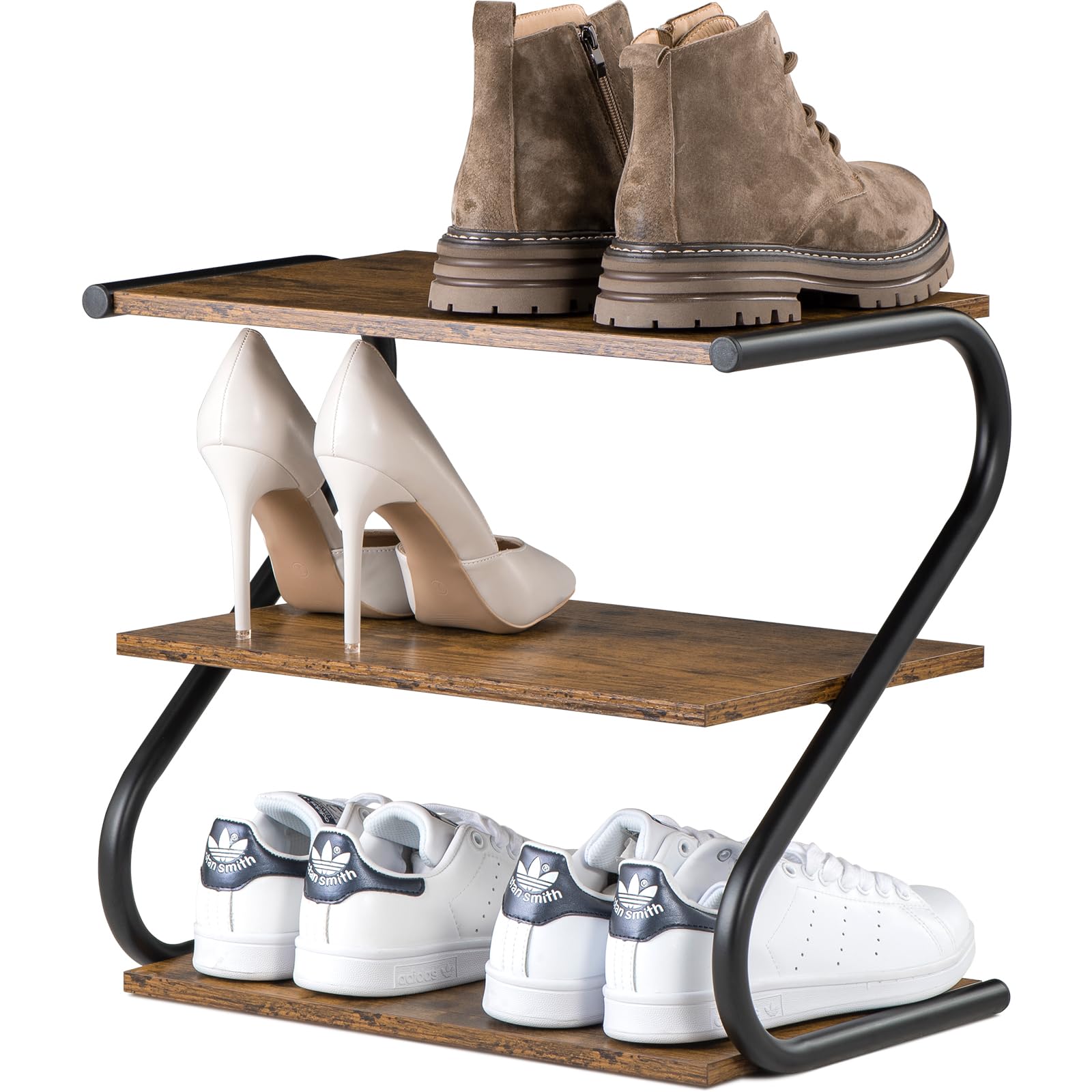 Photo 1 of Small Shoe Rack, 3 Tier Z-Shaped Shoe Shelf, Wooden Shoe Rack for Front Door Entrance,Hallway, Entryway, Living Room, Bathroom, Dorm(17.2" W Rustic)