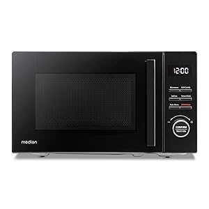 MEDION Microondas con grill (20 L, 800 W microondas, 1000 W grill, 9 programas automáticos incl. descongelación, 5 niveles, temporizador 95 min, plato giratorio, MD12021), negro