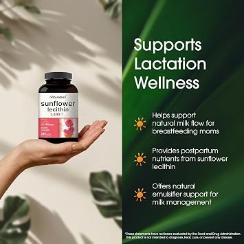 NatureBell Sunflower Lecithin - 240 Softgels - 2,400mg Cold Pressed Sunflower Lecithin - with Naturally Occurring Phosphatidyl Choline - for Lactation & Normal Milk Flow Support*