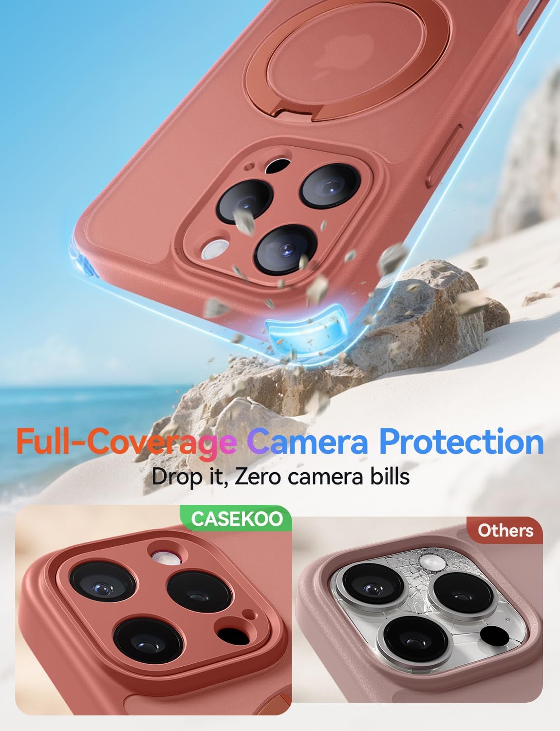 CASEKOO Upgraded Full Camera Protection for iPhone 16 Pro Max Case with Magnetic Invisible Stand [Compatible with MagSafe] [Military Grade Protection] for iPhone 16 Pro Max Case Stand 6.9", Grapefruit