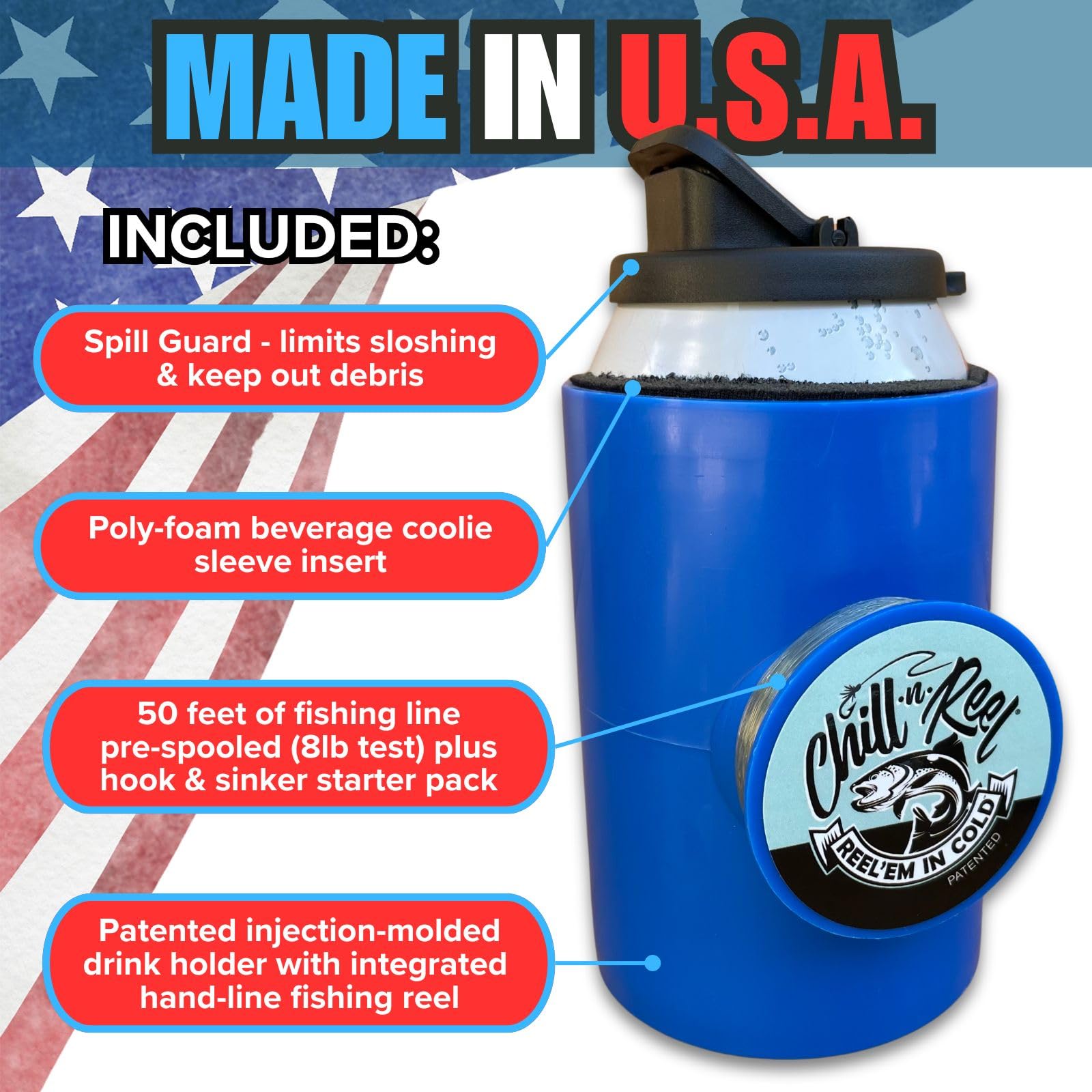 chill n reel fishing can cooler Made in USA | from Shark Tank | Fishing Gifts for Men & Gifts for Dad Who Has Everything | Boating Must Haves Pre-paid:12-Month taonga Rod & Reel Combos Made in USA
