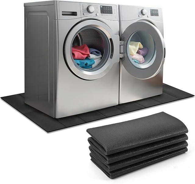 Thick Under Washing Machine Mat 160cm (L) x 75cm (W) Shock Absorbing Noise Reducing Non Slip Foldable Free Cut for Refrigerator Washing Machine Dryer Protector
