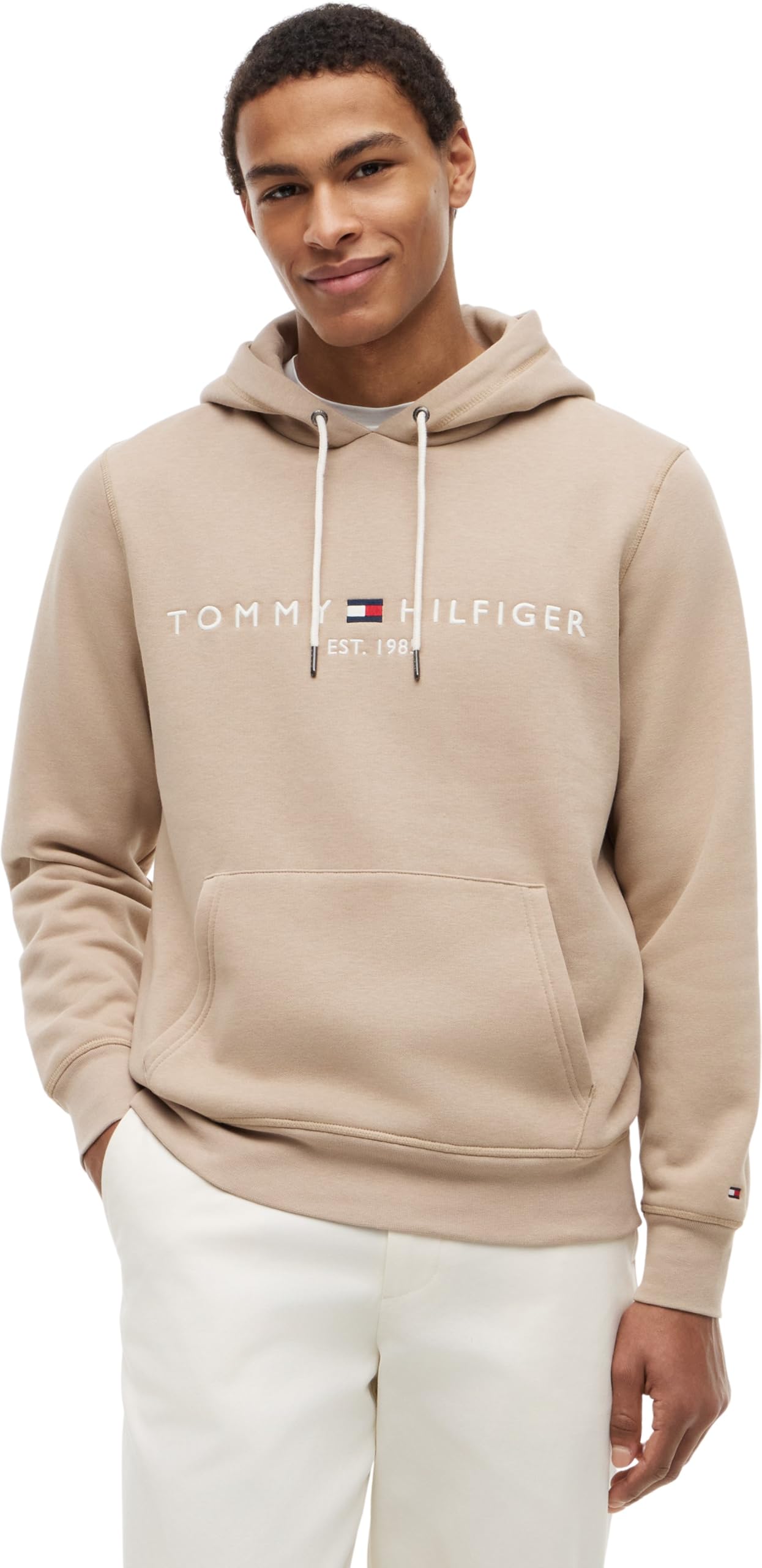 Tommy Hilfiger Men's Tommy Logo Hoody Mw0Mw11599 Pullover Hoodie, BEIGE (Batique Khaki), XL