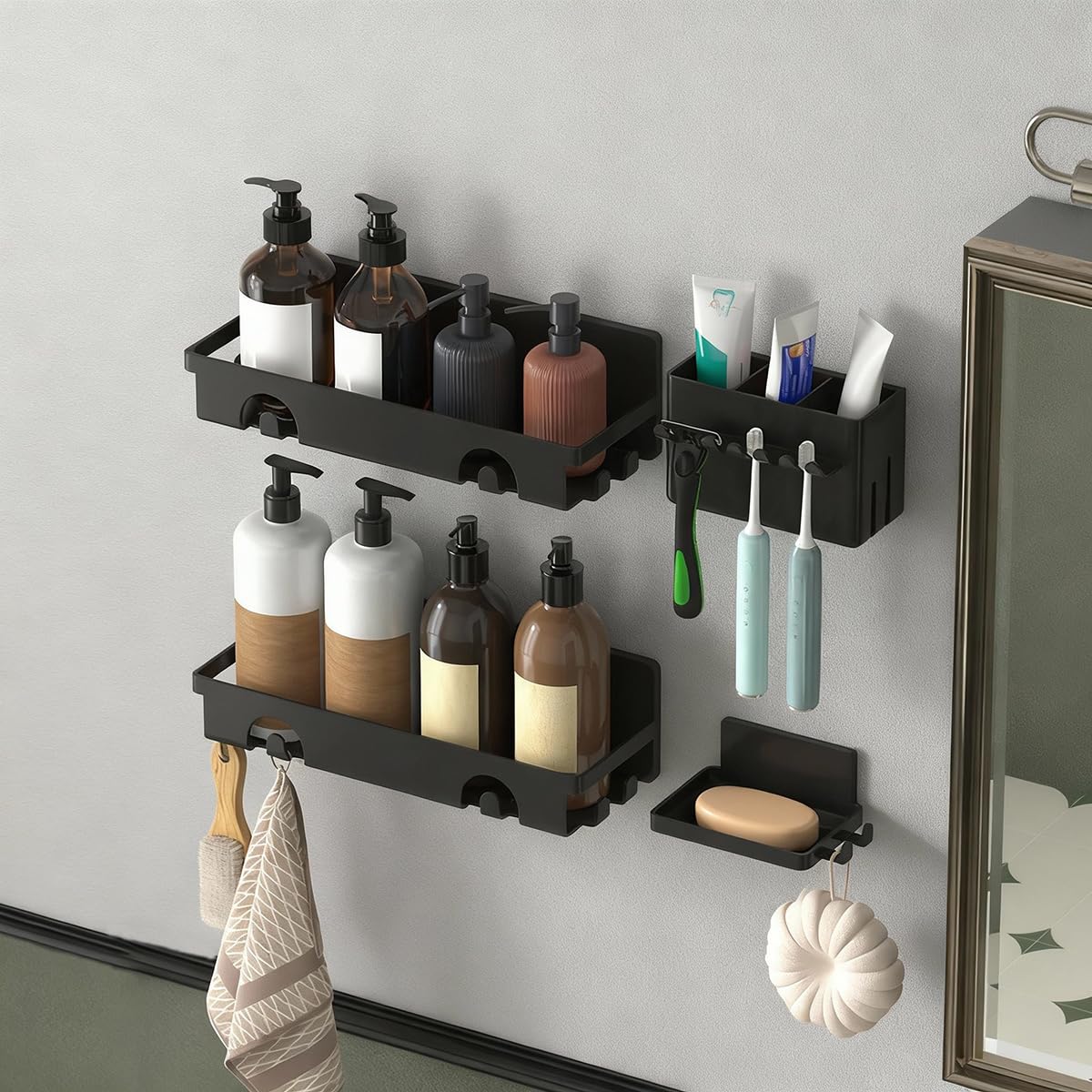 Shower Caddy 4-Pack Adhesive Shower Caddy with Hooks No Drilling for Bathroom Organizers and Storage Home Decor Kitchen