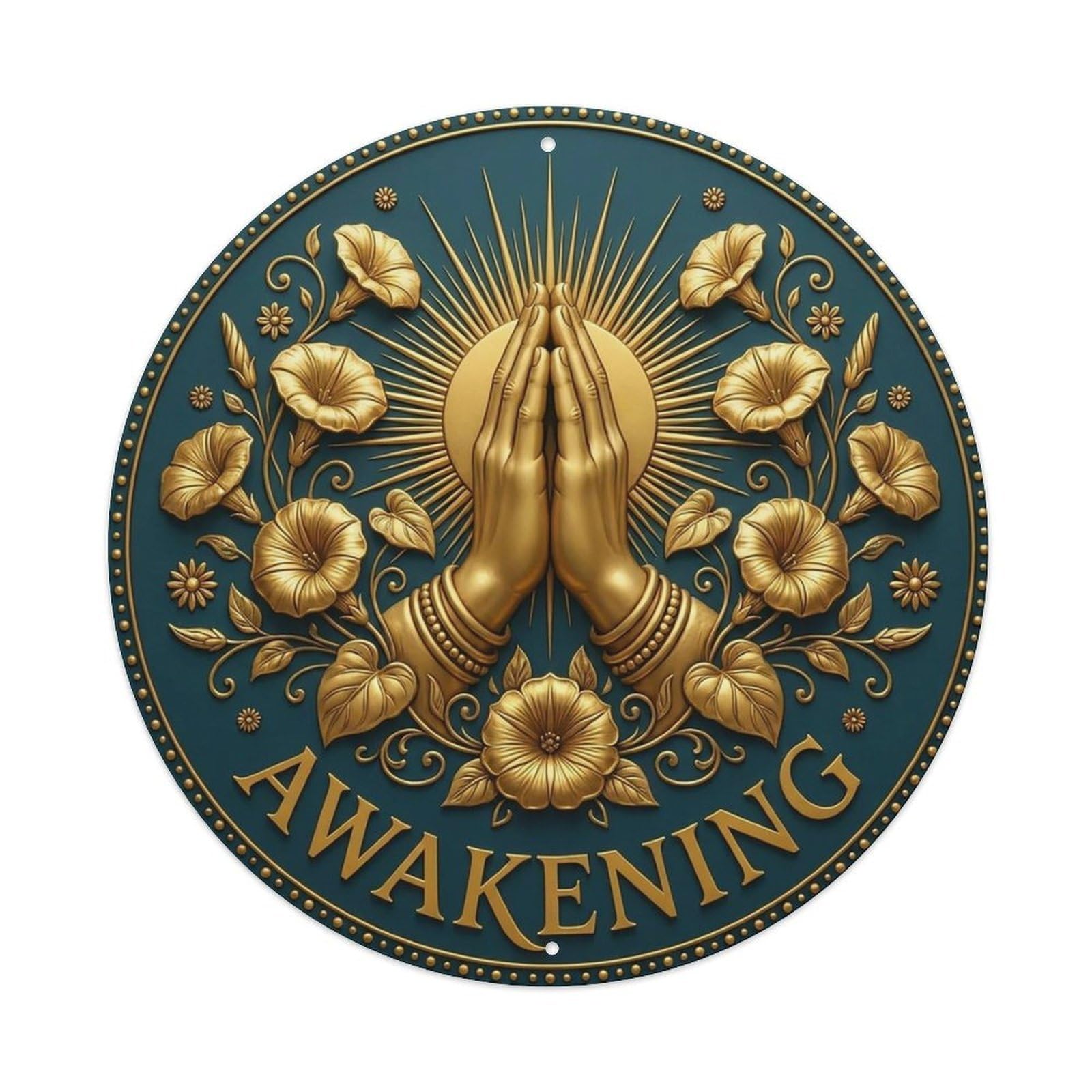 Vintage Namaste Praying Hands Awakening Flower Zen Yoga Metal Tin Sign