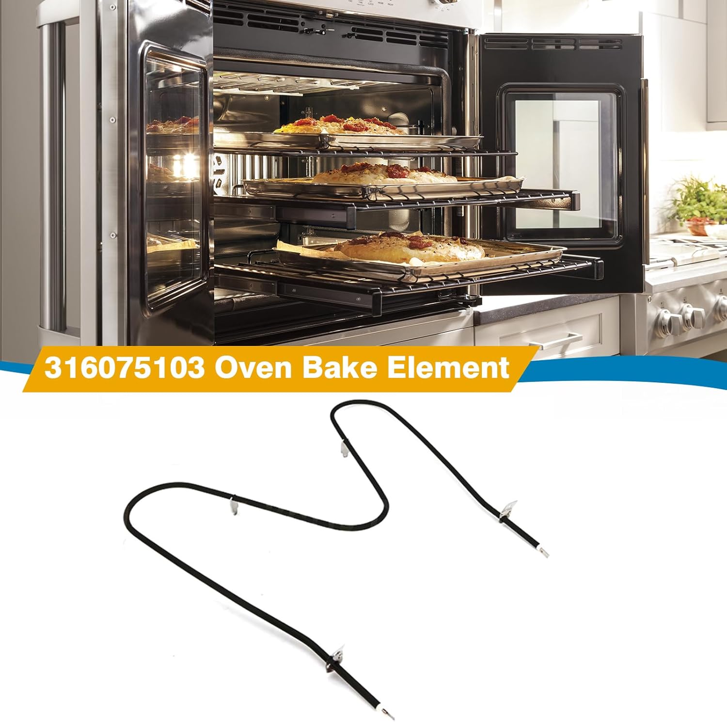 316075103 Oven Bake Heating Element Replacement for Select Frigidaire, Kenmore, Crosley & Tappan Ranges, Replaces 316282600, 316075100, 3203534, PS438018, 240V 2600W, 19.5" x 18.5"