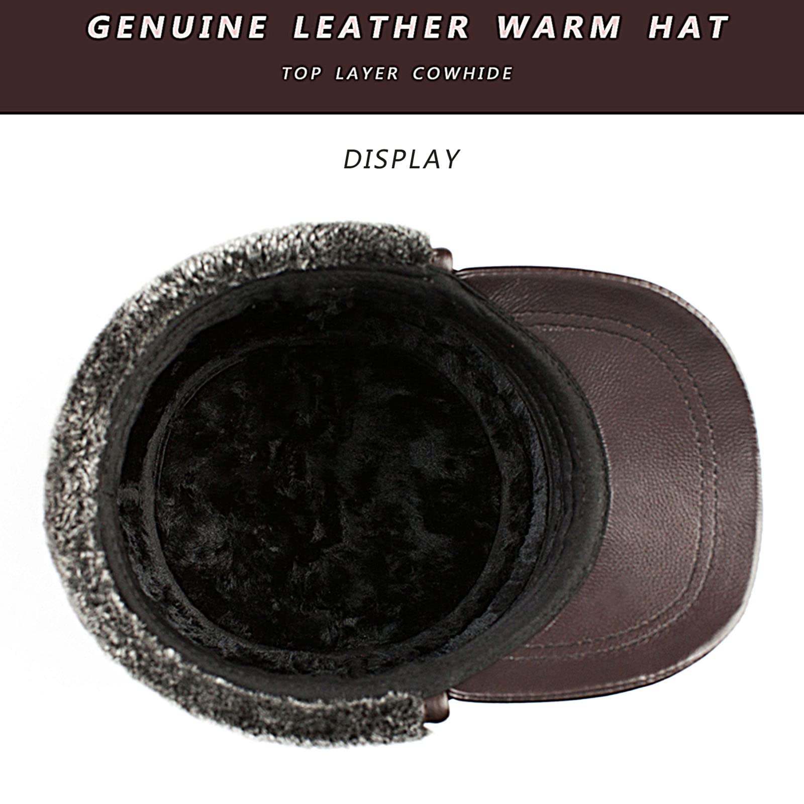 Cappello Invernale in Pelle con paraorecchie Aviatore cap Caccia Trapper Cappello Sci Neve Cappelli Impermeabile Invernale Cappello,Dark Brown,L(55~56cm)