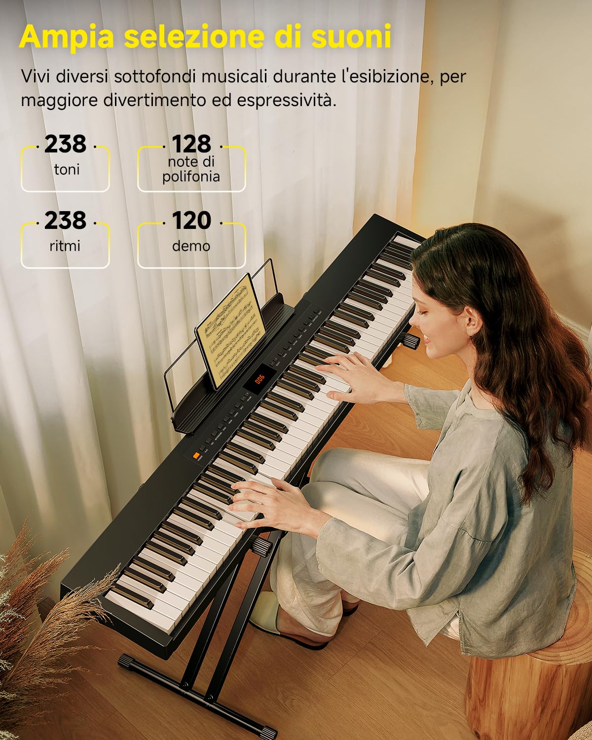 Pianoforte digitale Donner DEP-05 a 88 tasti semipesati sensibili alla velocità, set di tastiera per pianoforte elettrico portatile con supporto a X e pedale per principianti, Wireless USB-MIDI, nero