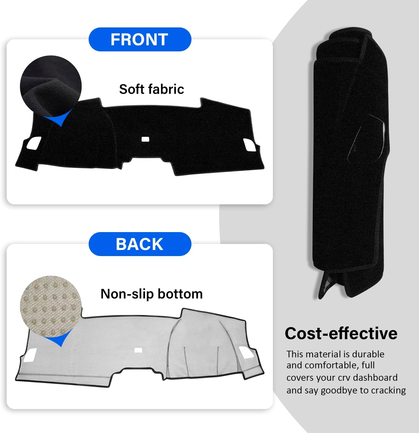 Dash Cover for Honda CRV 2023 2024 2025 2026 Dashboard Cover Mat Nonslip Pad Sunshade Glare UV Rays Protector (Without HUD, Black Trim)