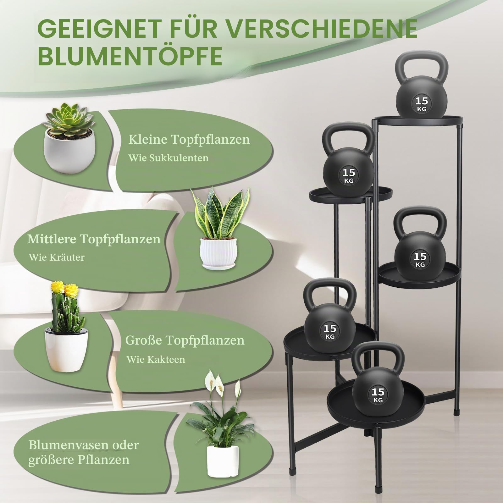 lalago 5 Etagen Blumenständer, Blumentreppe für Garten Balkon Wohnzimmer