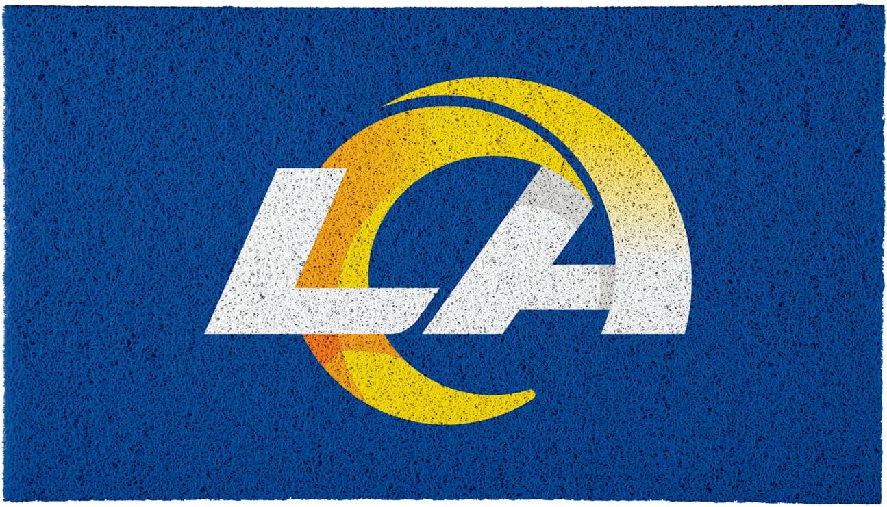 NFL Los Angeles Rams Natural Coir Doormat, Official Full Color Team Logo, 28 x 16 Inches, Non Slip Back, Front Door Welcome Floor Mats, Indoor Outdoor Entrance Home Décor