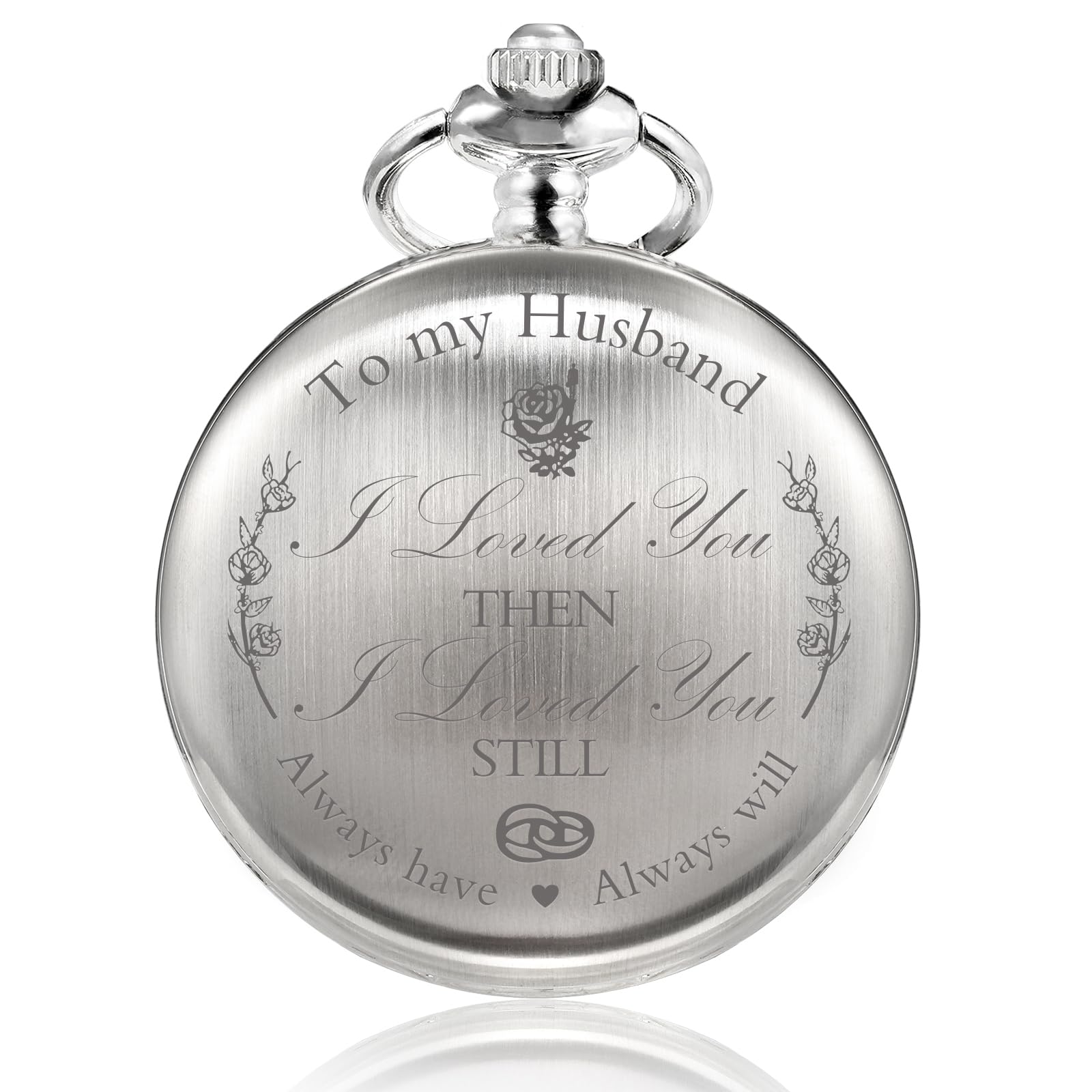 TREEWETO Pocket Watch Valentines Gift for Husband Gifts for Men Engraved to My Husband - Gift for Husband from Wife for Birthday Wedding Anniversary, Silver