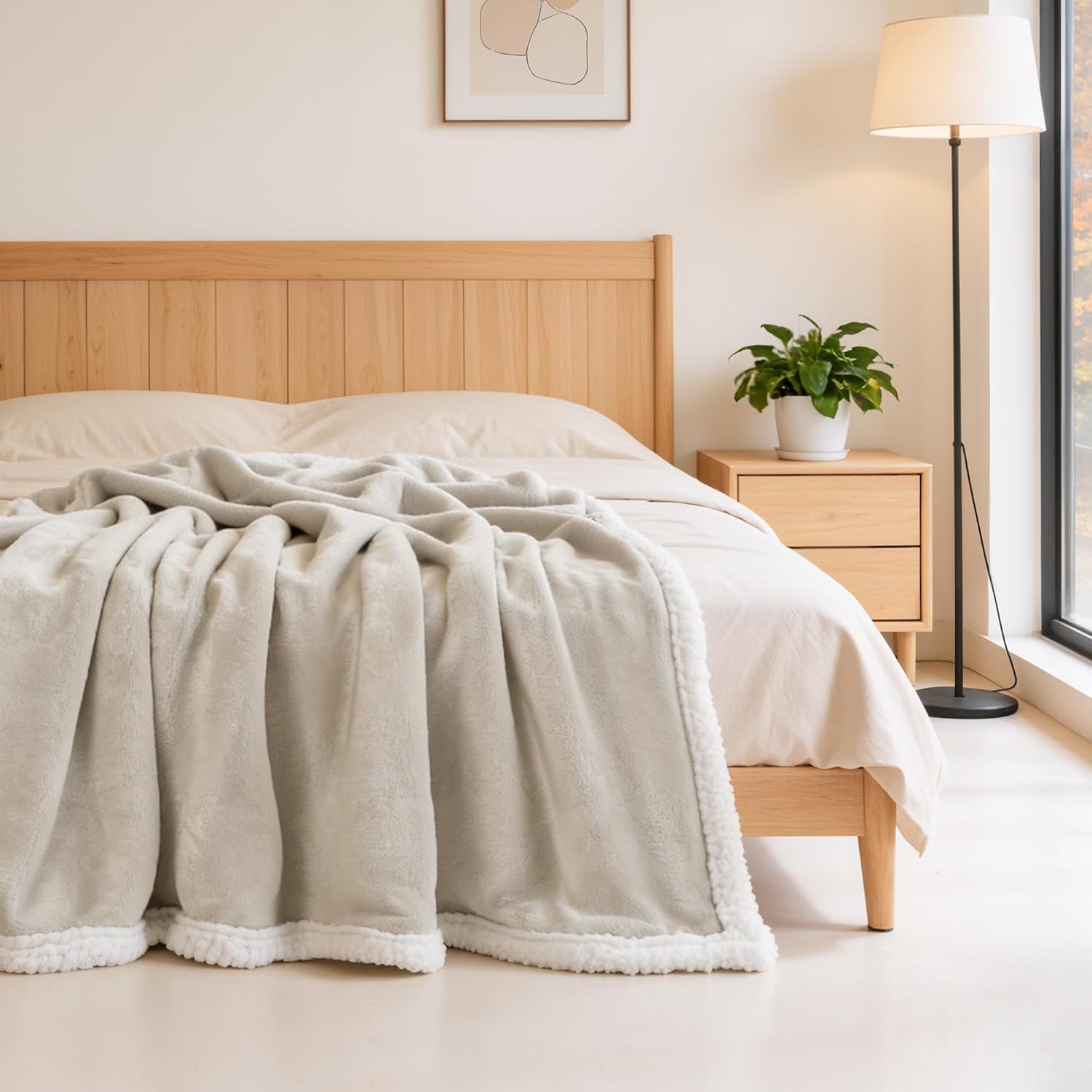 BEAUTEX Sherpa Beige Cream Fleece Throw Blankets, Soft Fluffy Flannel Plush Blanket and Throw, Fuzzy Cozy Cuddle Blankets for Couch Bed Sofa Adults (50" x 60")