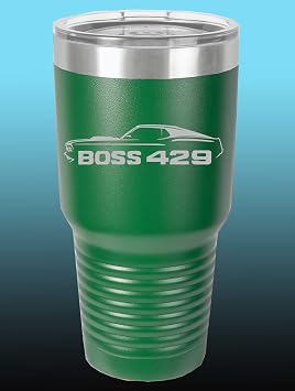 1970 Ford Boss 429 Mustang 30oz Stainless Steel Tumbler w/Clear Lid green